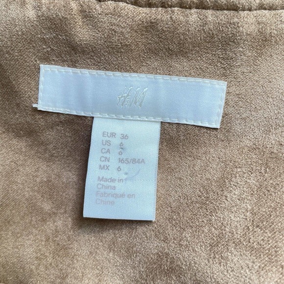 H&M Size 6 Faux Suede Jacket Draped Camel 3/4 Slv Overcoat Lined Workwear Womens - Picture 8 of 9